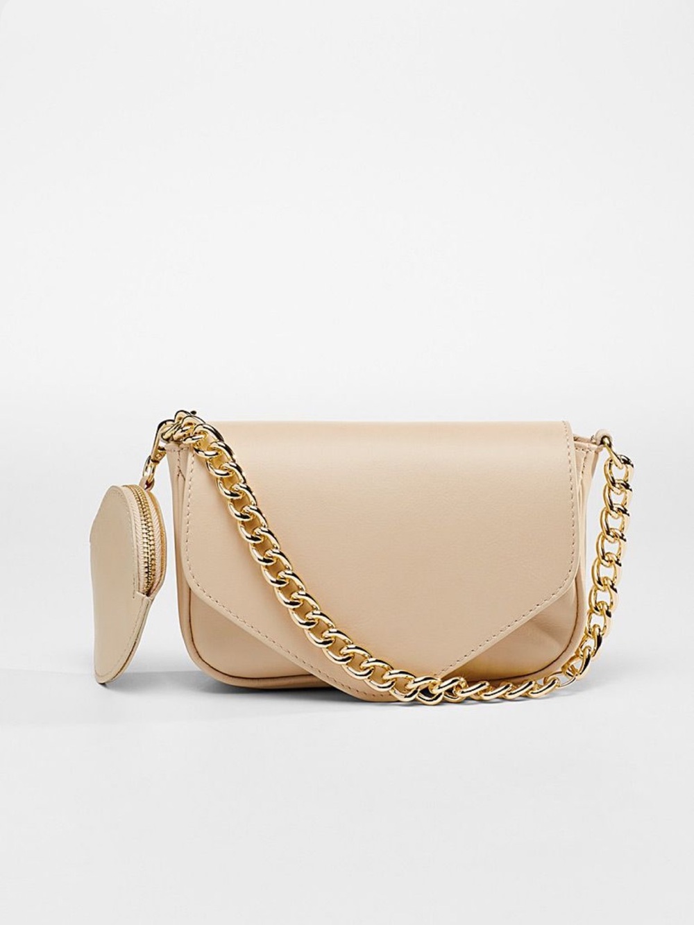 Simons Beige Leather Crossbody Bag with Gold Chain